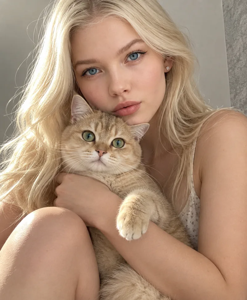 Селфи с кошкой — уютное домашнее ИИ-фото